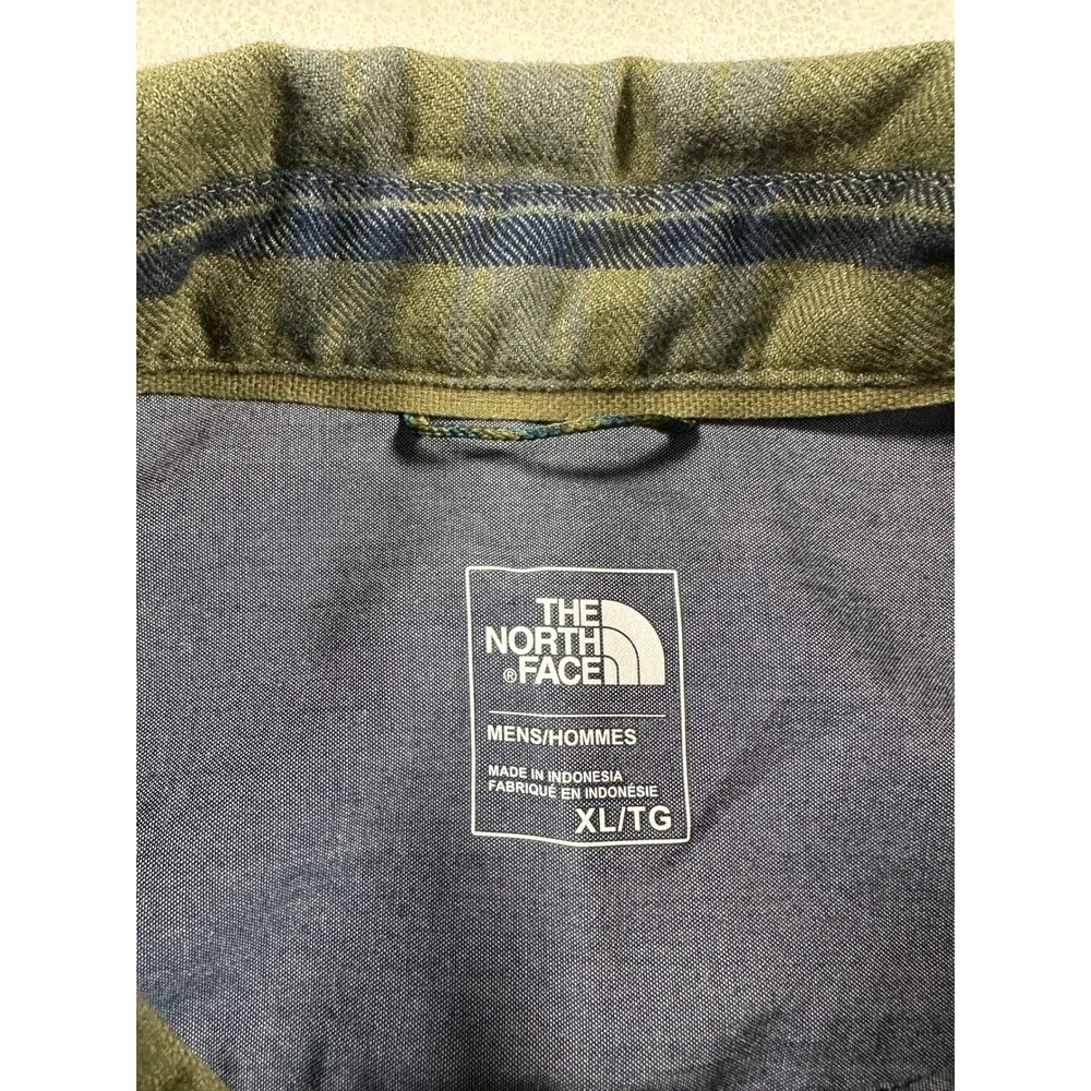 The North Face Mens XL Long Sleeve Plaid Flannel Button‎ Down Shirt Olive Green